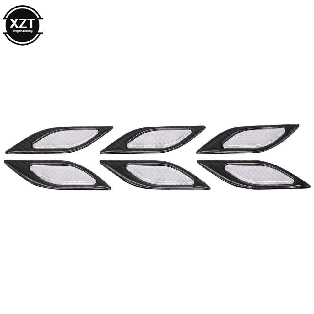 6pcs 3D Car Styling Reflective Carbon Fiber Bumper Strips Safety Warning Tape Secure Reflector Stickers Car Exterior Accessories