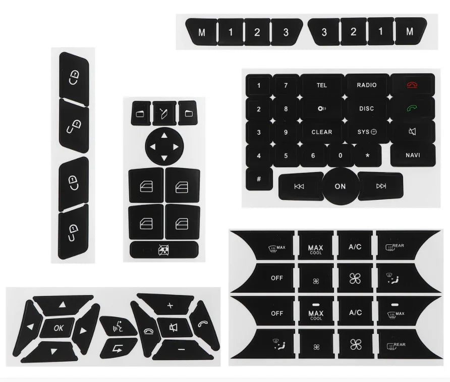 For Mercedes Benz GLK350 C Class CLS C218 SLK W172 W204 W212 W218 W207 W220 Black Car Button Repair Sticker Decals Stickers