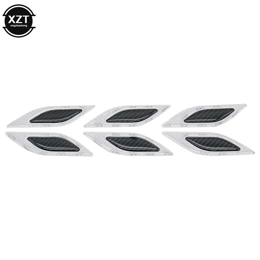 6pcs 3D Car Styling Reflective Carbon Fiber Bumper Strips Safety Warning Tape Secure Reflector Stickers Car Exterior Accessories