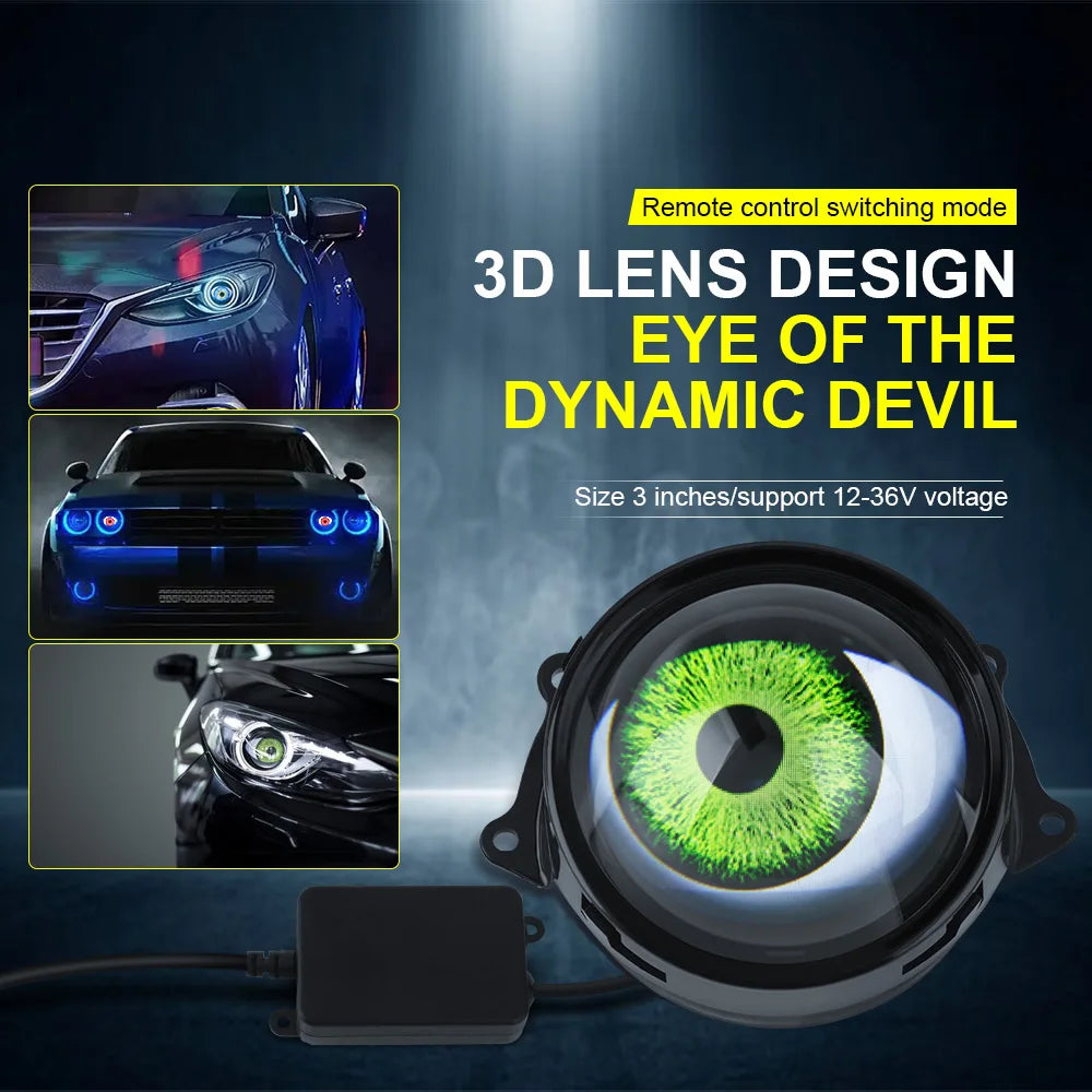 3-inch Devil's Eye LED Car Dynamic Lights Led Lenses Retrofit Kits Assembly Auto Accessories Headlight 12v with Remote Control