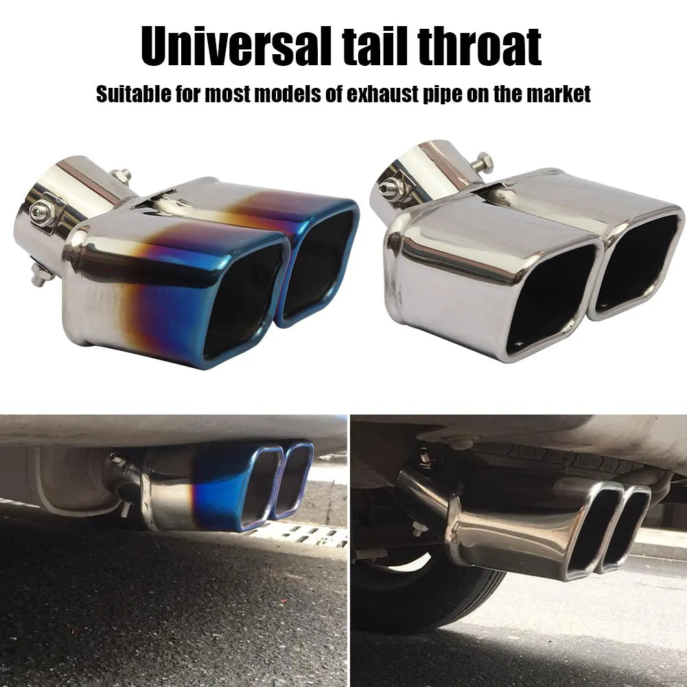 Dual/Single Exhaust Tip Inlet Bolt-on Square Round Edge Tailpipe Muffler Tip Double Outlets Tailpipe Replacement Accessory 