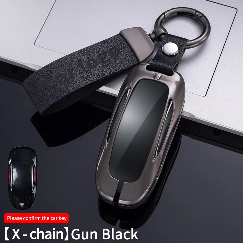 Zinc Alloy Car Key Case Protector Cover For Tesla Model 3 Model S Model Y Model X Model M Leather Shell Fob Holder Accessories