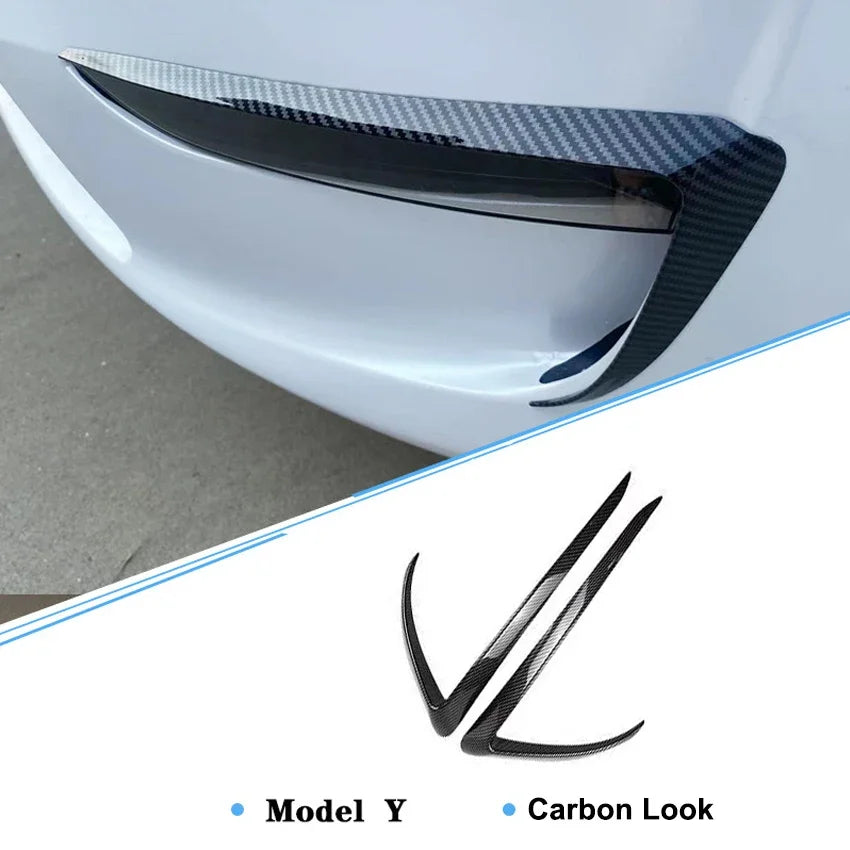 For Tesla Model 3 Y 2017 2018 2019-2023 Glossy Black Carbon Look Car Front Bumper Fog Light Frame Spoiler Decoration Body Kit
