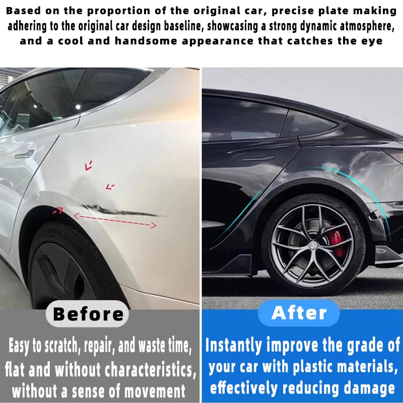 For 19-23 Tesla Model 3 Wide Body Kit ABS Carbon Fiber Splash Guard Mudguard Exterior Trim Cover Spoiler Wheel Cover Accessories
