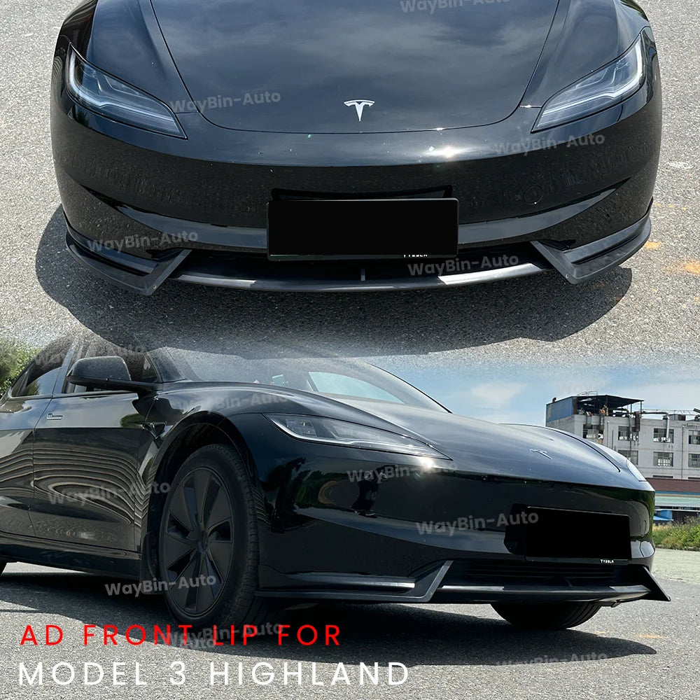 Front Lip For Tesla Model 3 Highland 2024 Front Bumper Lip Spoiler Glossy Black Carbon Body Kits Model 3 + Auto Accessories