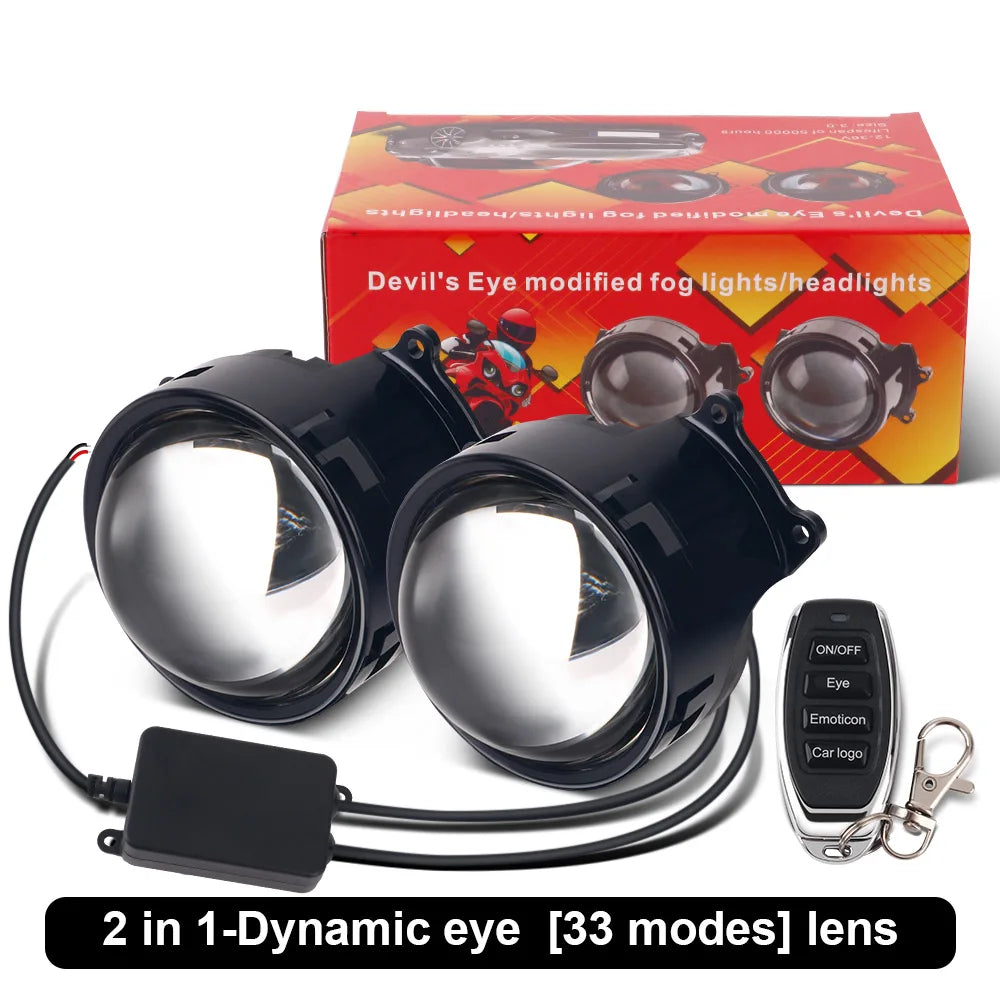 3-inch Devil's Eye LED Car Dynamic Lights Led Lenses Retrofit Kits Assembly Auto Accessories Headlight 12v with Remote Control