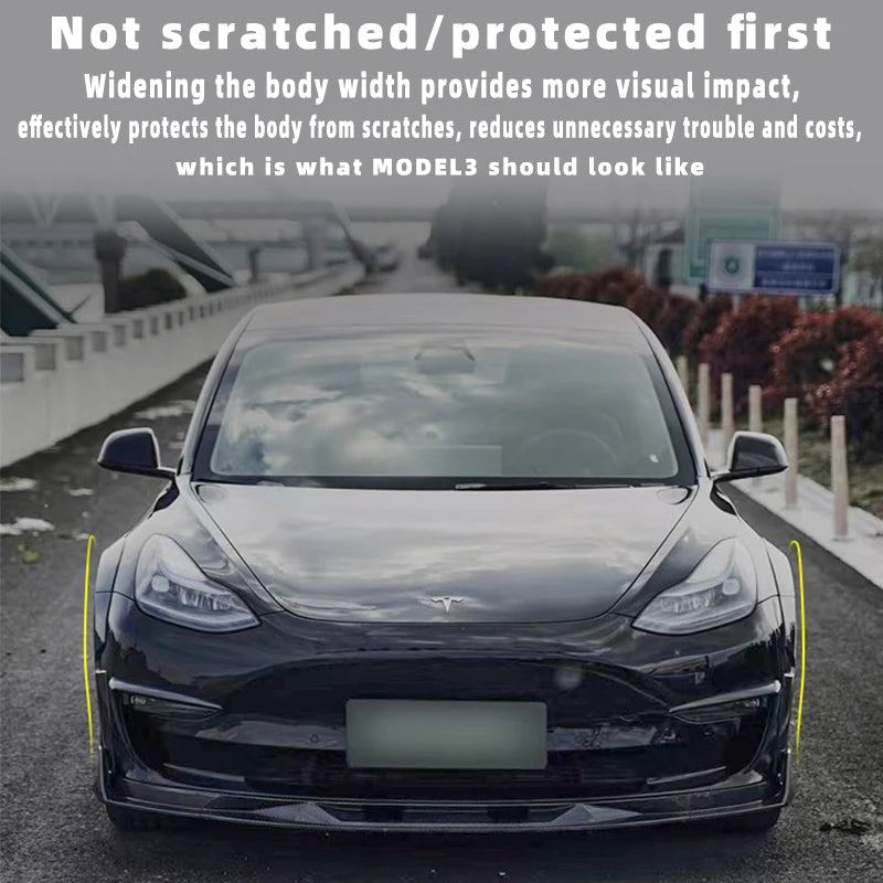 For 19-23 Tesla Model 3 Wide Body Kit ABS Carbon Fiber Splash Guard Mudguard Exterior Trim Cover Spoiler Wheel Cover Accessories