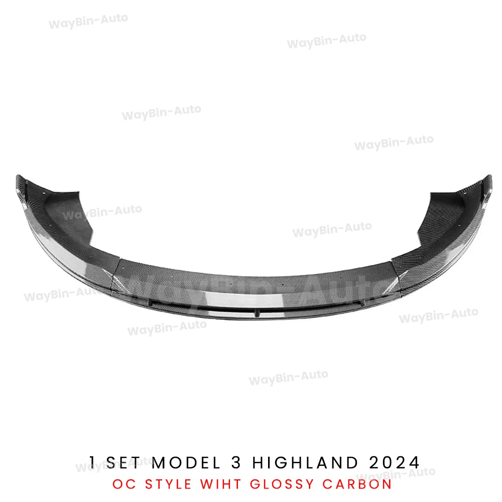 Front Lip For Tesla Model 3 Highland 2024 Front Bumper Lip Spoiler Glossy Black Carbon Body Kits Model 3 + Auto Accessories