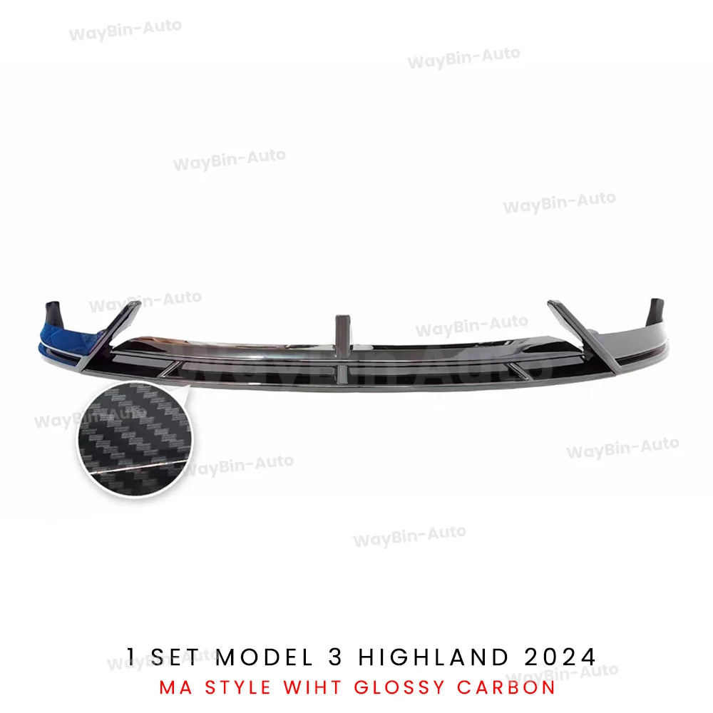 Front Lip For Tesla Model 3 Highland 2024 Front Bumper Lip Spoiler Glossy Black Carbon Body Kits Model 3 + Auto Accessories