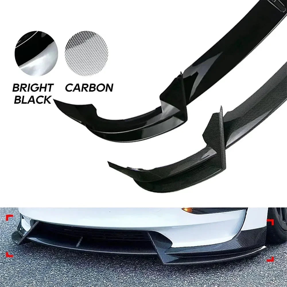 Front Bumper Lip 3Pcs For Tesla Model Y 2020-2024 For Tesla Model 3 2017-2023 Front Bumper Lip Splitter Spoiler, V Style