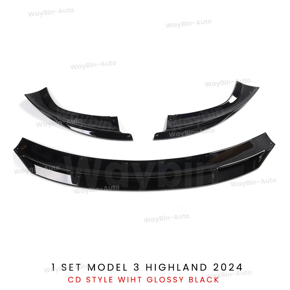 Front Lip For Tesla Model 3 Highland 2024 Front Bumper Lip Spoiler Glossy Black Carbon Body Kits Model 3 + Auto Accessories