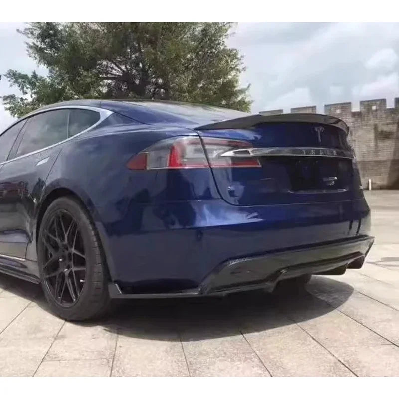 For Tesla Model S 2017 Carbon Fiber Back lip Car Bumper Diffuser Rear Splitters Spoiler Car Accessories body kit