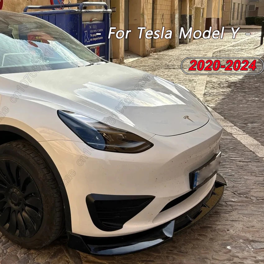 3Pcs Car Front Bumper Lip Spoiler Diffuser For Tesla Model Y 2020-2024 ABS Gloss Black Front Bumper Lip Protector Body Kits