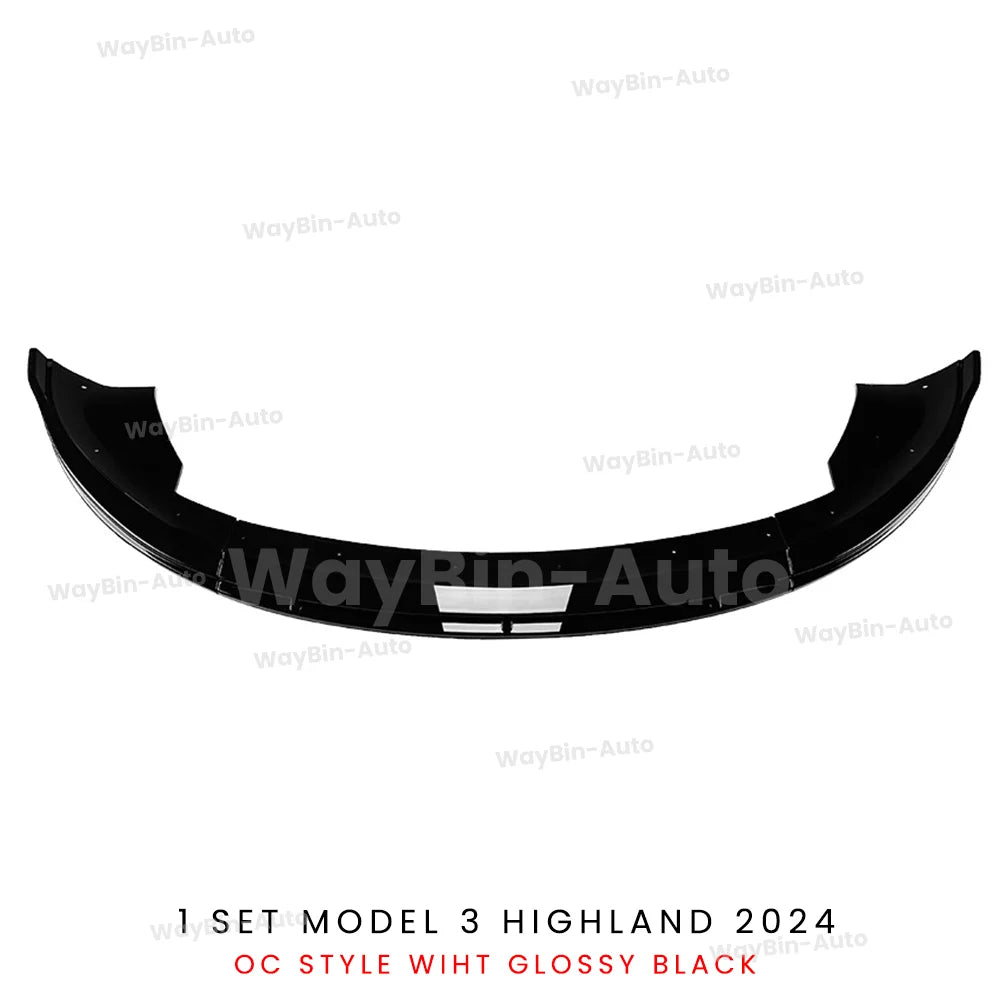 Front Lip For Tesla Model 3 Highland 2024 Front Bumper Lip Spoiler Glossy Black Carbon Body Kits Model 3 + Auto Accessories