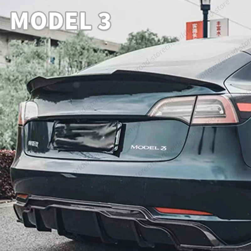 For Tesla Model Y 3 Highland Model 3 Spoiler Tail Wing Rear Trunk Lid Spoiler Wing Black and Carbon Fiber Pattern Body Kit