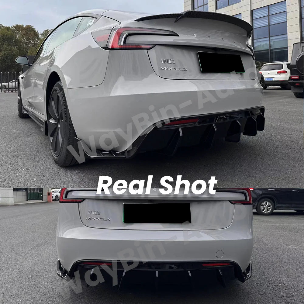 Fresh Aero For Tesla Model 3 Highland 2023-202 Body Kits Glossy Carbon Black Bumper Lip Rear Diffuser Spoiler Tuning Accessories