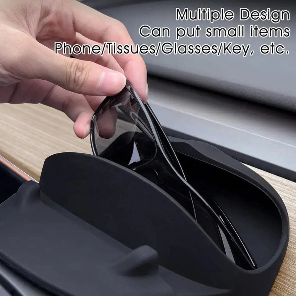 For Tesla Y Multifunctional Steering Wheel Front Storage Box Silicone Phone Holder Glasses Storage Interior Accessories