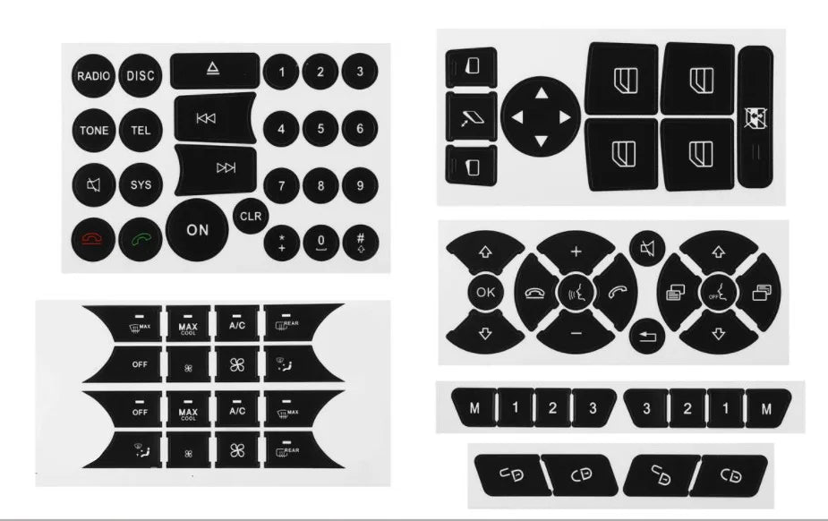For Mercedes Benz GLK350 C Class CLS C218 SLK W172 W204 W212 W218 W207 W220 Black Car Button Repair Sticker Decals Stickers