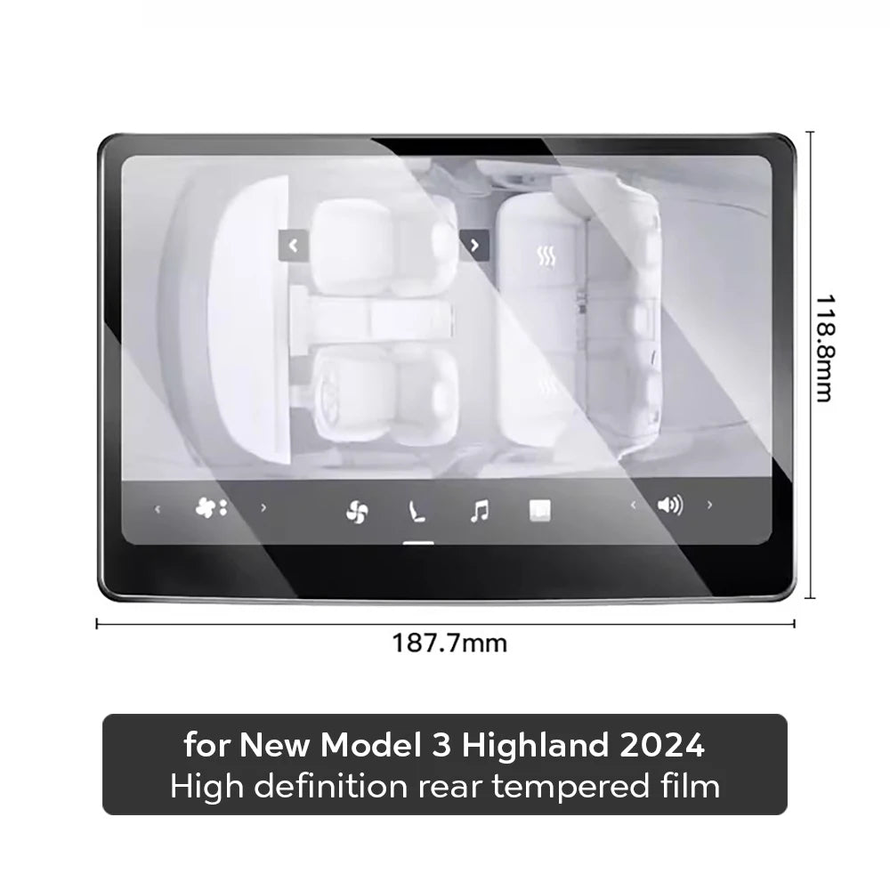 Tempered Glass Film Protector for New Tesla Model 3 Y Highland 2024 Rear Row Center Control Touch Screen Protective Film