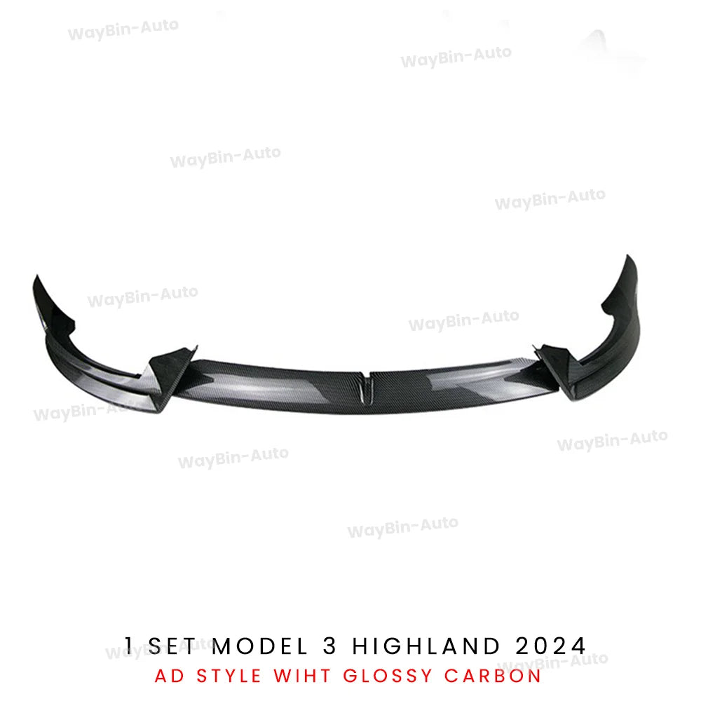 Front Lip For Tesla Model 3 Highland 2024 Front Bumper Lip Spoiler Glossy Black Carbon Body Kits Model 3 + Auto Accessories
