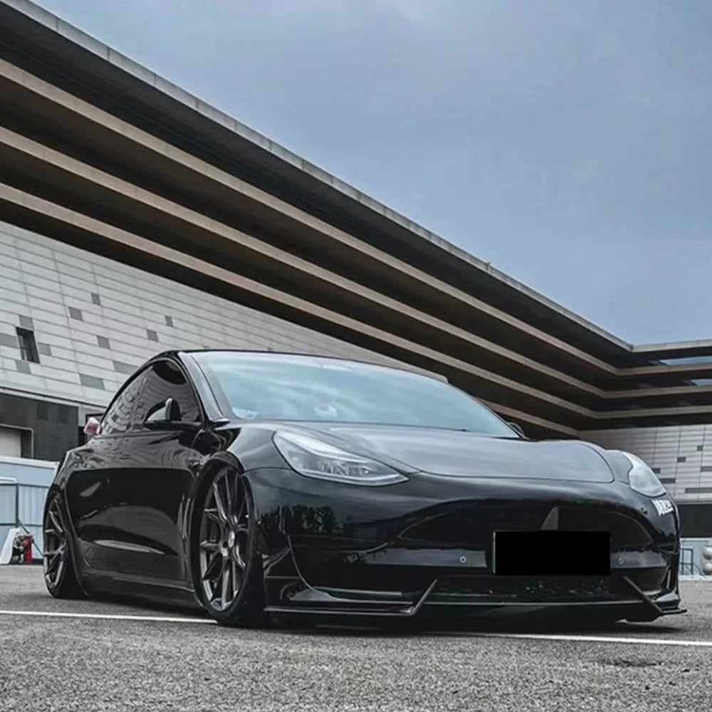 Front Bumper Lip 3Pcs For Tesla Model Y 2020-2024 For Tesla Model 3 2017-2023 Front Bumper Lip Splitter Spoiler, V Style