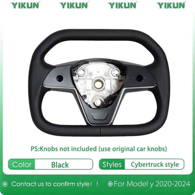 Car Steering Wheel Inspired By Cyberpack Style for Tesal Model Y/3 Highland 2017-2024 with Heating Function Black Leather Yoke