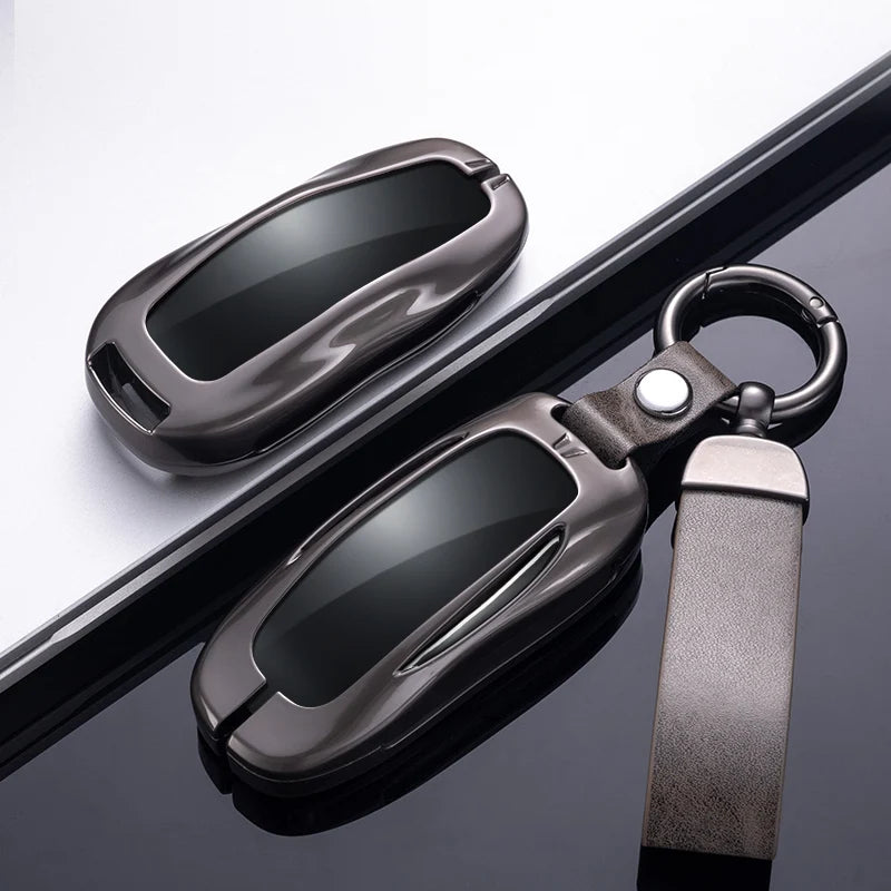 Zinc Alloy Car Key Case Protector Cover For Tesla Model 3 Model S Model Y Model X Model M Leather Shell Fob Holder Accessories