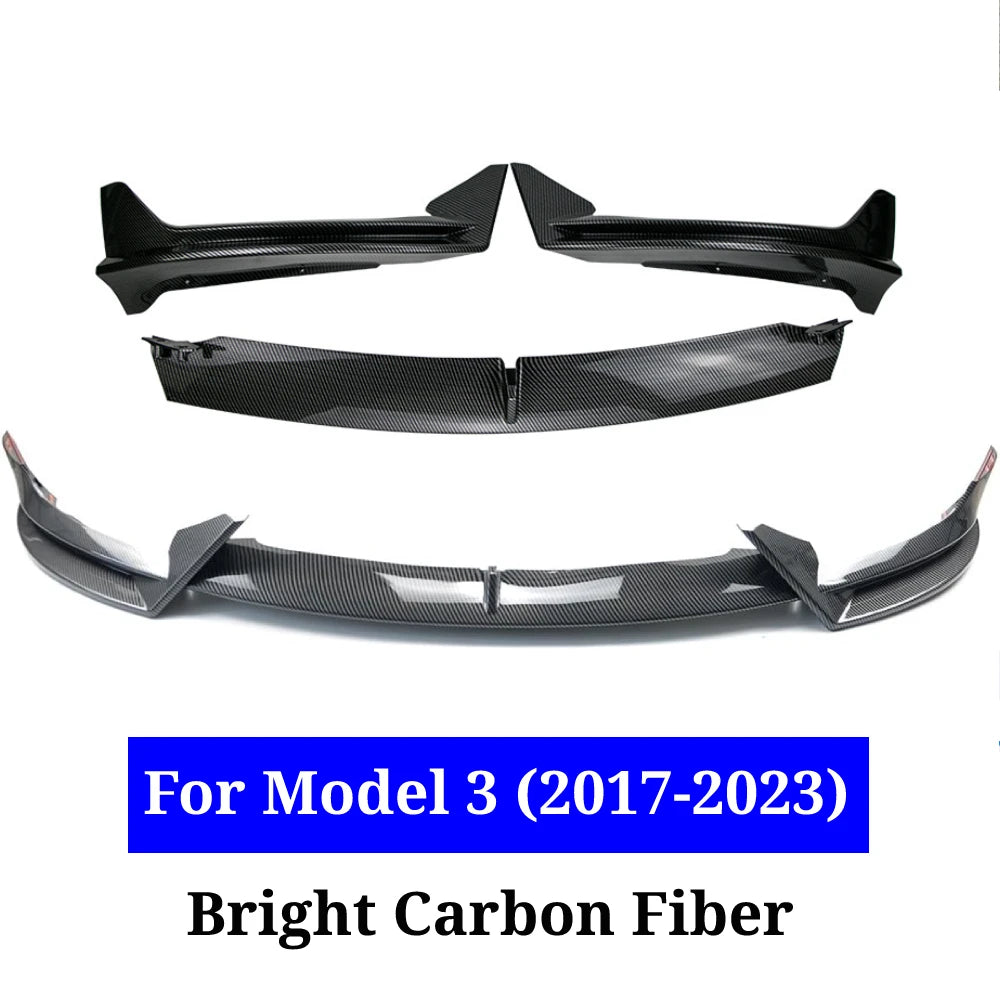 Front Bumper Lip 3Pcs For Tesla Model Y 2020-2024 For Tesla Model 3 2017-2023 Front Bumper Lip Splitter Spoiler, V Style