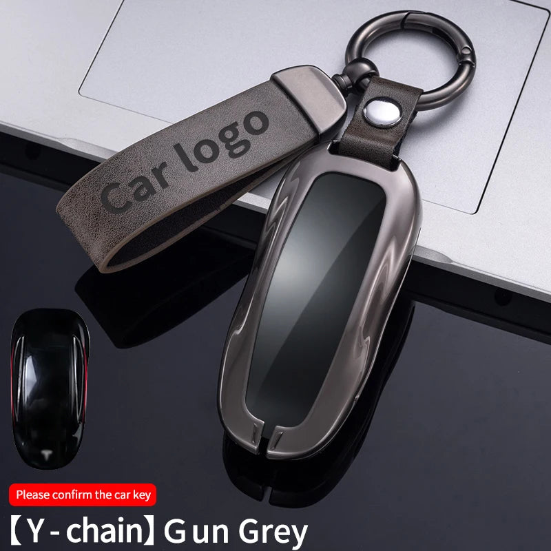 Zinc Alloy Car Key Case Protector Cover For Tesla Model 3 Model S Model Y Model X Model M Leather Shell Fob Holder Accessories