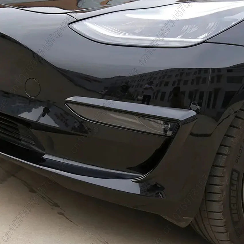 For Tesla Model 3 Y 2017 2018 2019-2023 Glossy Black Carbon Look Car Front Bumper Fog Light Frame Spoiler Decoration Body Kit