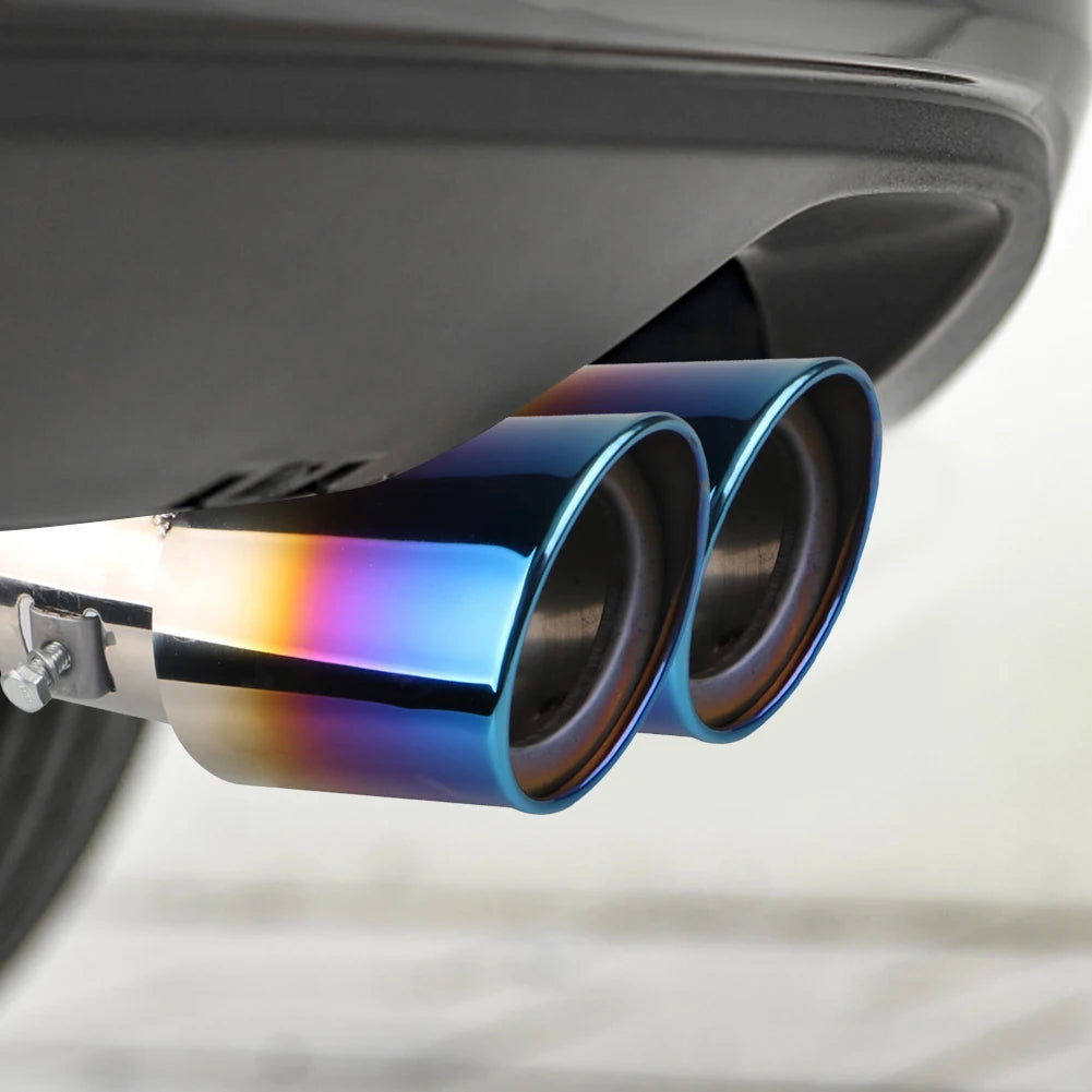 Dual/Single Exhaust Tip Inlet Bolt-on Square Round Edge Tailpipe Muffler Tip Double Outlets Tailpipe Replacement Accessory 