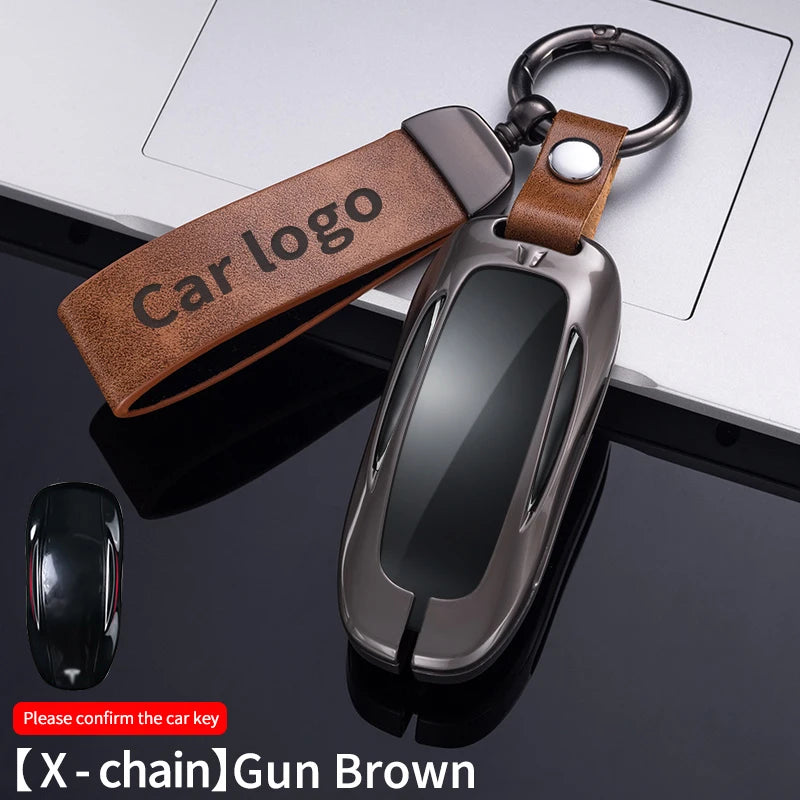 Zinc Alloy Car Key Case Protector Cover For Tesla Model 3 Model S Model Y Model X Model M Leather Shell Fob Holder Accessories
