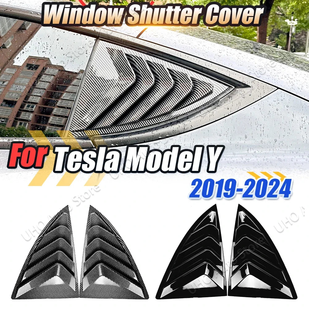 Car Rear Window Side Vent Shutter Louver Cover Trim Sticker Body Kit Spoiler For Tesla Model Y 2019 2020 2021 2022 2023 2024