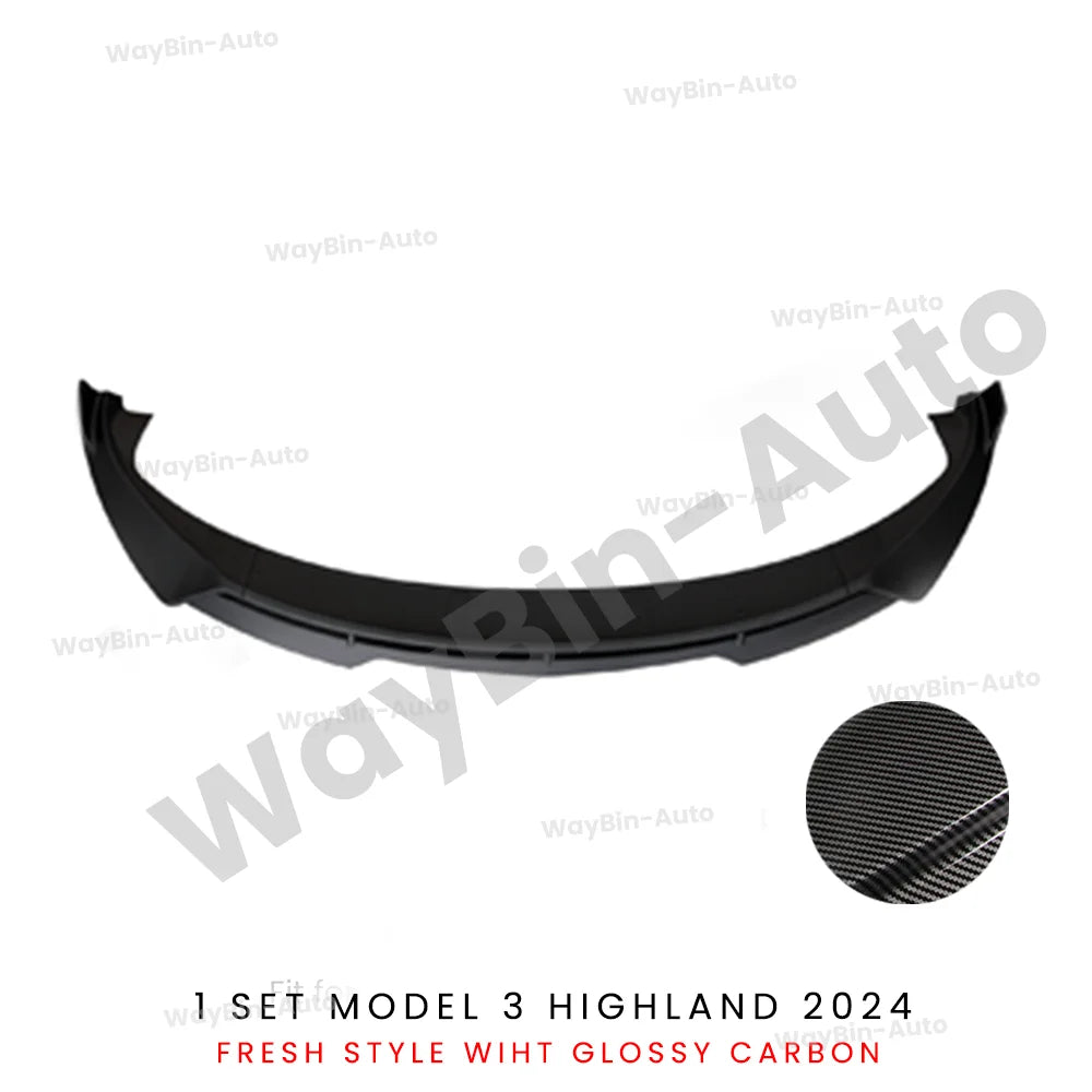 Front Lip For Tesla Model 3 Highland 2024 Front Bumper Lip Spoiler Glossy Black Carbon Body Kits Model 3 + Auto Accessories