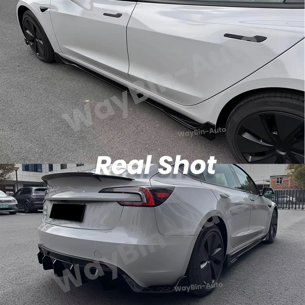 Fresh Aero For Tesla Model 3 Highland 2023-202 Body Kits Glossy Carbon Black Bumper Lip Rear Diffuser Spoiler Tuning Accessories