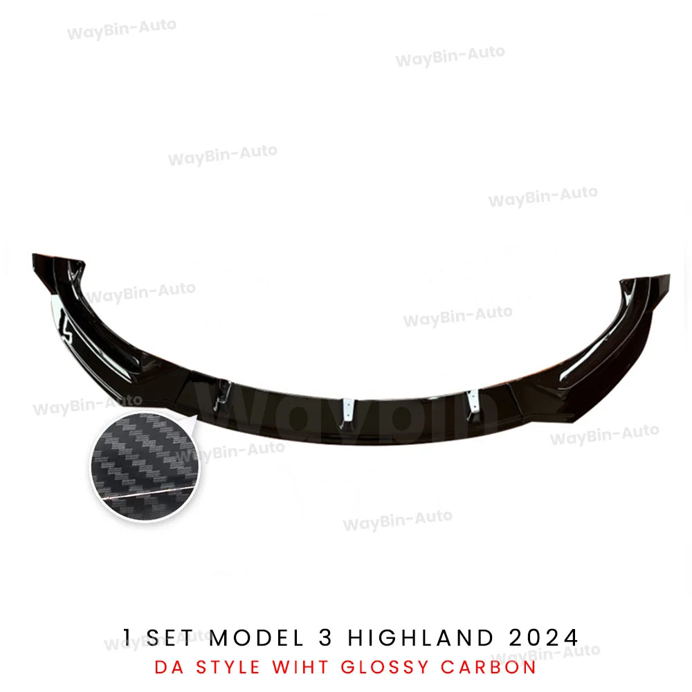 Front Lip For Tesla Model 3 Highland 2024 Front Bumper Lip Spoiler Glossy Black Carbon Body Kits Model 3 + Auto Accessories