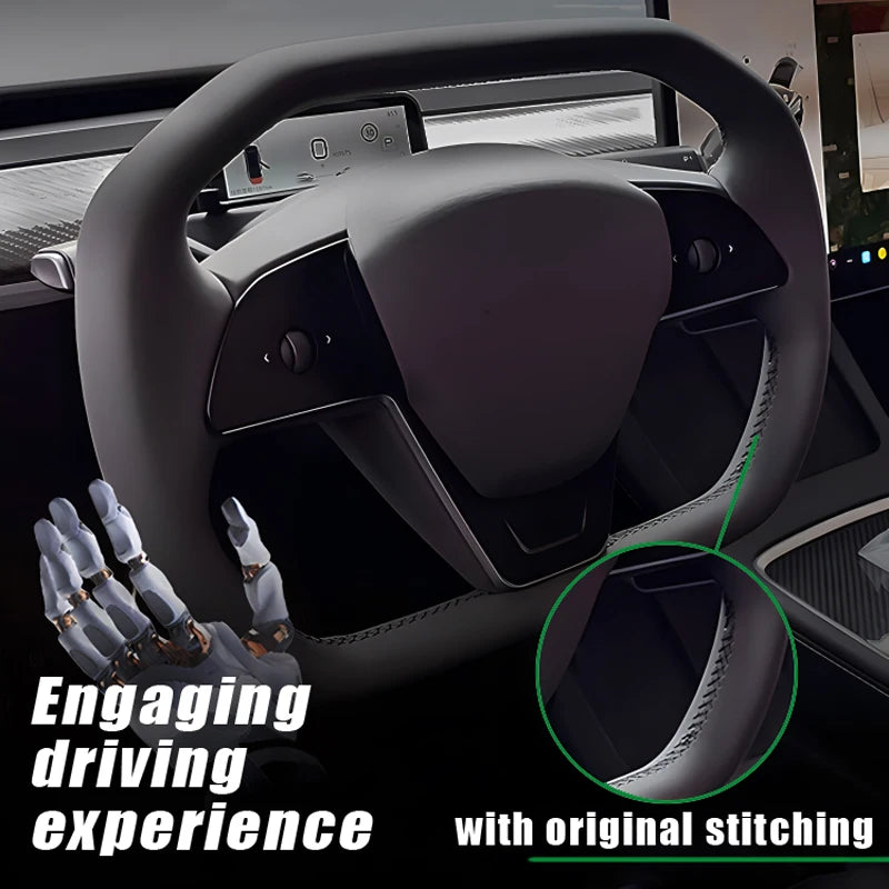 Car Steering Wheel Inspired By Cyberpack Style for Tesal Model Y/3 Highland 2017-2024 with Heating Function Black Leather Yoke