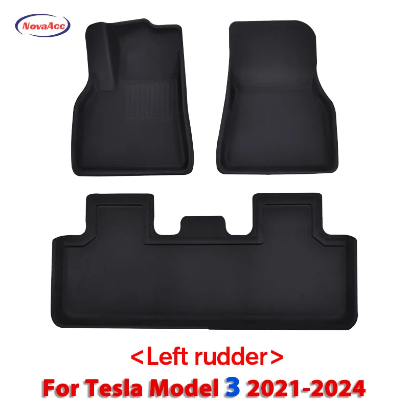 NovaAcc Floor Mats For Tesla Model 3 2021-2024 Highland Model Y 2017-2024 Left Rudder All Weather Waterproof Trunk Cargo Liner
