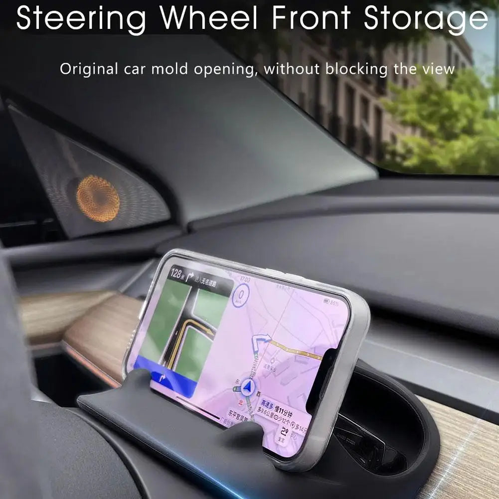 For Tesla Y Multifunctional Steering Wheel Front Storage Box Silicone Phone Holder Glasses Storage Interior Accessories