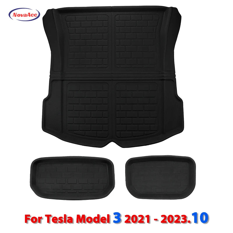 NovaAcc Floor Mats For Tesla Model 3 2021-2024 Highland Model Y 2017-2024 Left Rudder All Weather Waterproof Trunk Cargo Liner