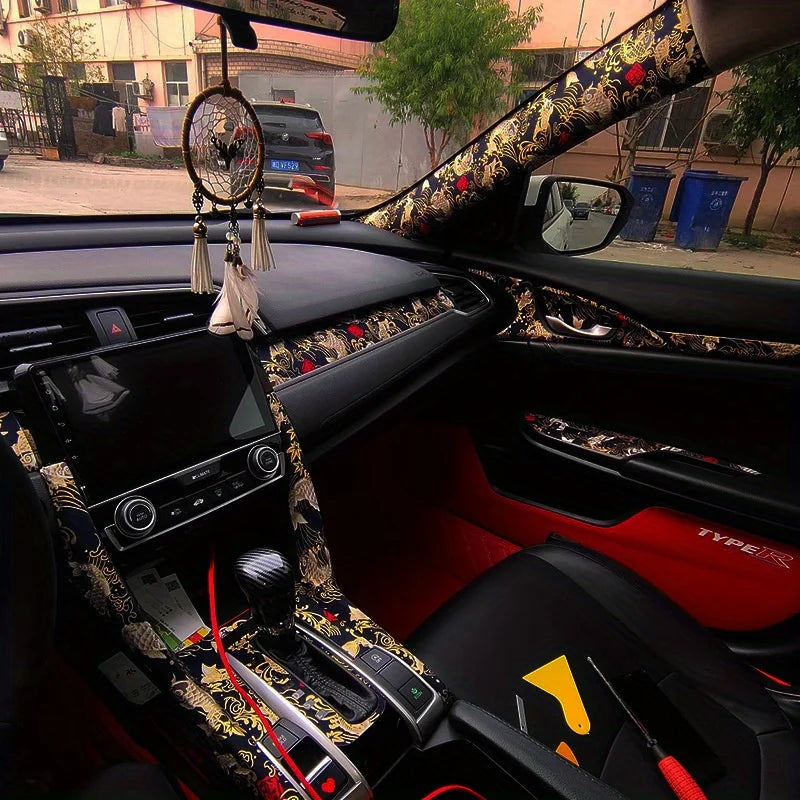 Car Interior Self-adhesive Cloth Adhesive Embroidery Car Stickers Interior Modification Abc Column Hot Stamping Latte Art