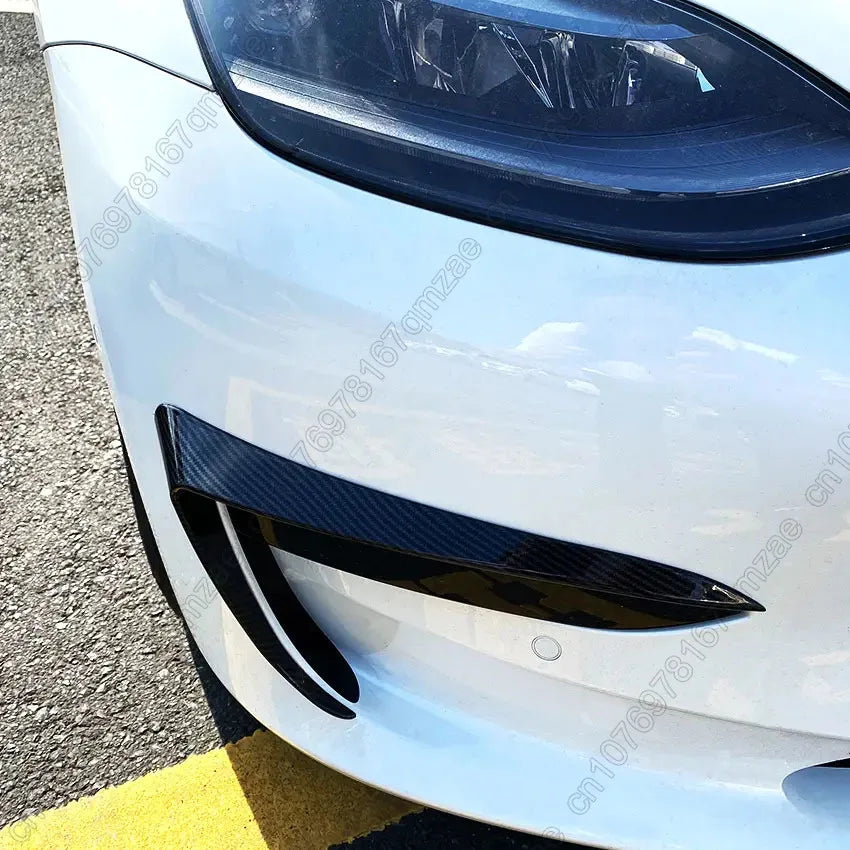 For Tesla Model 3 Y 2017 2018 2019-2023 Glossy Black Carbon Look Car Front Bumper Fog Light Frame Spoiler Decoration Body Kit