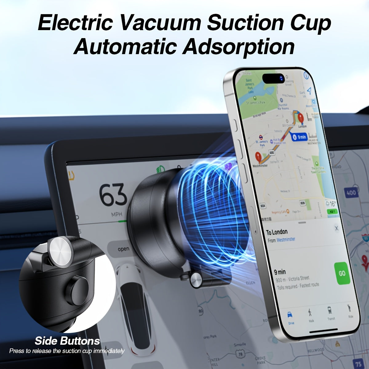 Car Mobile Phone Accessories, Car Mobile Phone Holder Base, Extendable, Electric Vacuum Suction Mobile Phone Holder, with Powerful Magnetic Suction Function, Free Magnetic Suction Accessories, Extended Connecting Rod, Automat