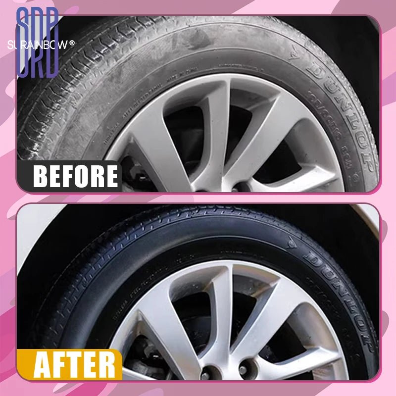 Black Wet Look Tire Shine Dressing - Automotive Clear Coat Tire Dressing Spray for Glossy Wet Tire Look, Vinyl & Plastic, with UV - shift - knoobs