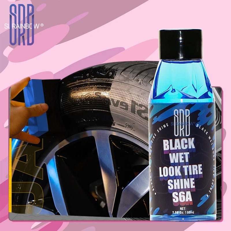 Black Wet Look Tire Shine Dressing - Automotive Clear Coat Tire Dressing Spray for Glossy Wet Tire Look, Vinyl & Plastic, with UV - shift - knoobs