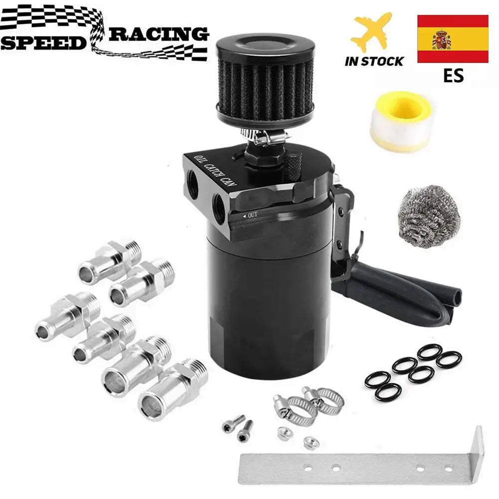 Car Baffled Oil Catch Can Reservoir Tank with Air Filter Breather Baffled Aluminum Fittings Oil Dipstick Hole Breathable Kettle - shift - knoobs