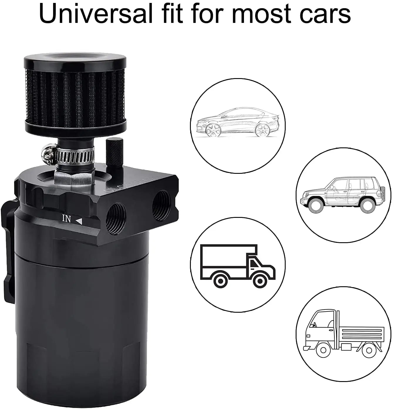 Car Baffled Oil Catch Can Reservoir Tank with Air Filter Breather Baffled Aluminum Fittings Oil Dipstick Hole Breathable Kettle - shift - knoobs