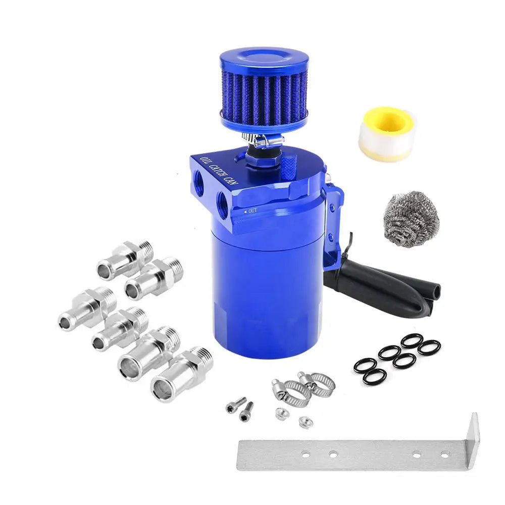Car Baffled Oil Catch Can Reservoir Tank with Air Filter Breather Baffled Aluminum Fittings Oil Dipstick Hole Breathable Kettle - shift - knoobs