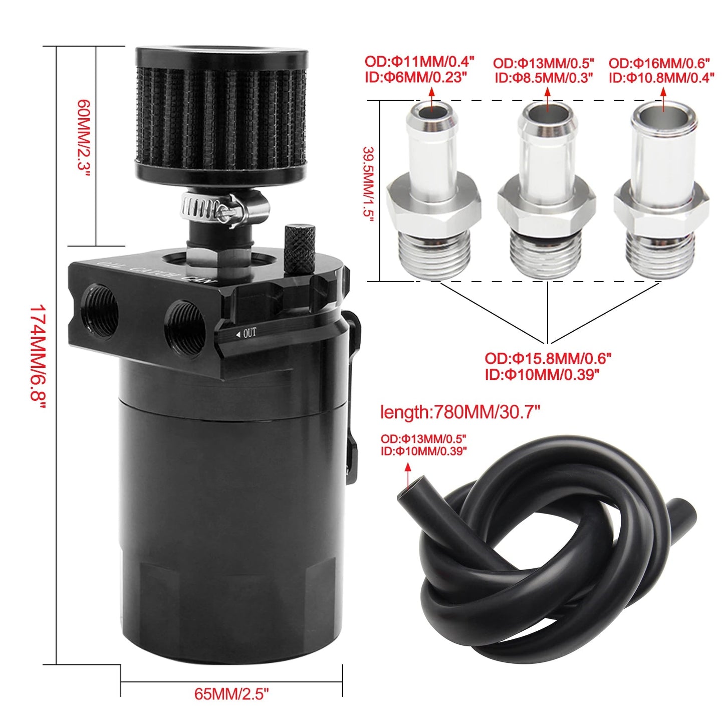 Car Baffled Oil Catch Can Reservoir Tank with Air Filter Breather Baffled Aluminum Fittings Oil Dipstick Hole Breathable Kettle - shift - knoobs
