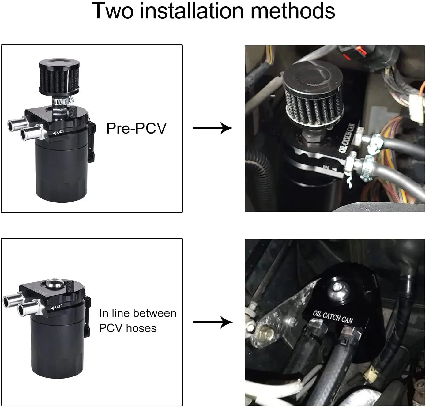 Car Baffled Oil Catch Can Reservoir Tank with Air Filter Breather Baffled Aluminum Fittings Oil Dipstick Hole Breathable Kettle - shift - knoobs